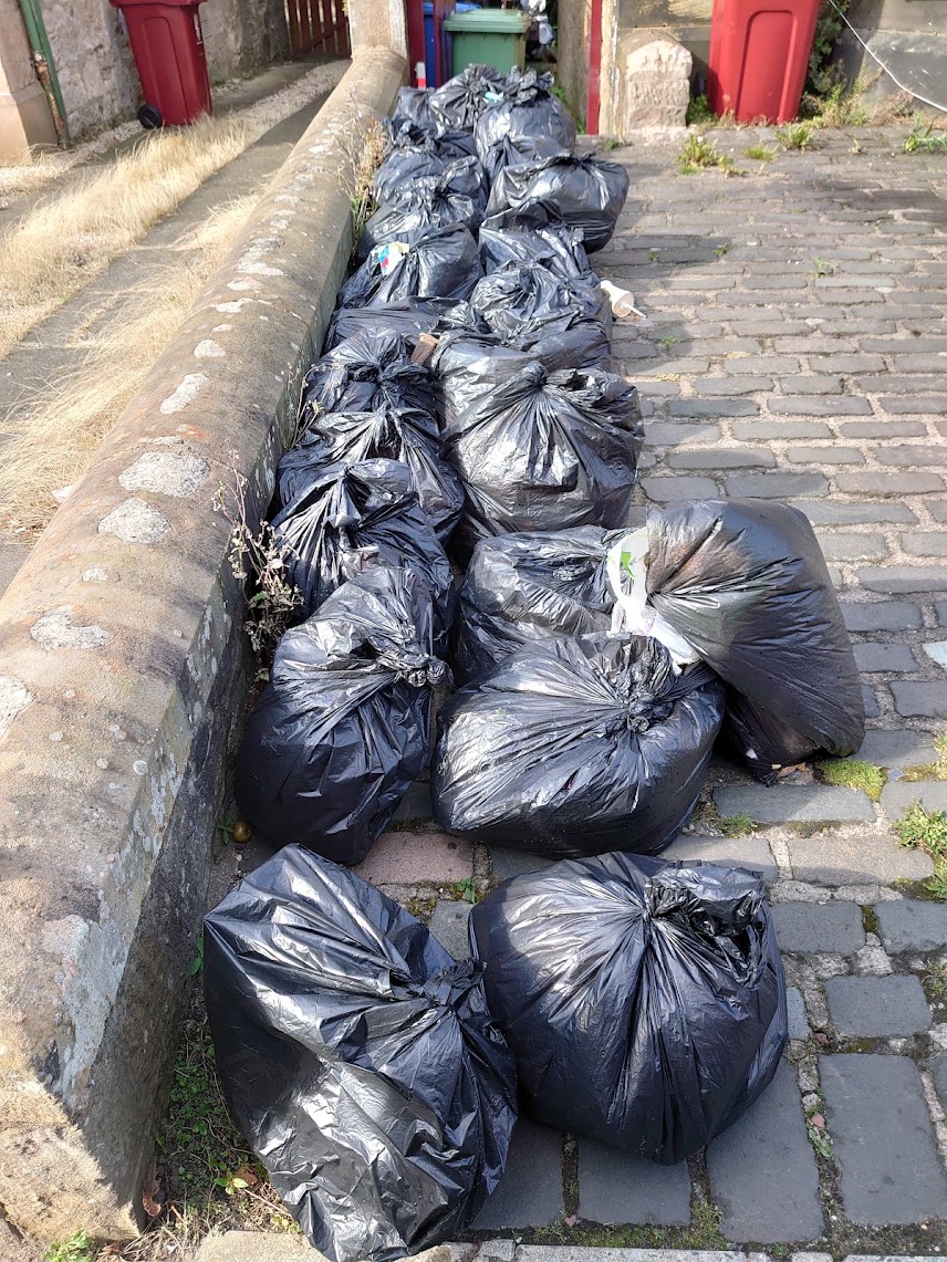 Bagged rubbish prepared for collection